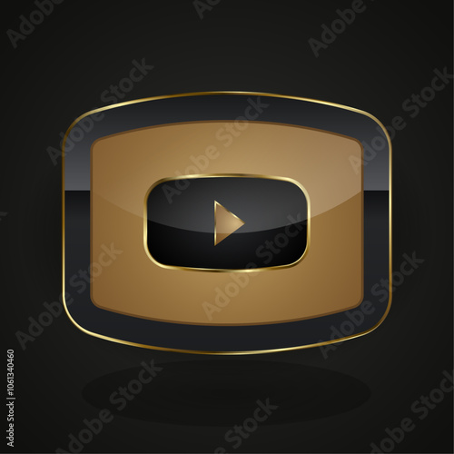 A premuim Black Golden Play icon, button with golden frame vector illustration, a playing sleek banner vector, modern play graphic button design