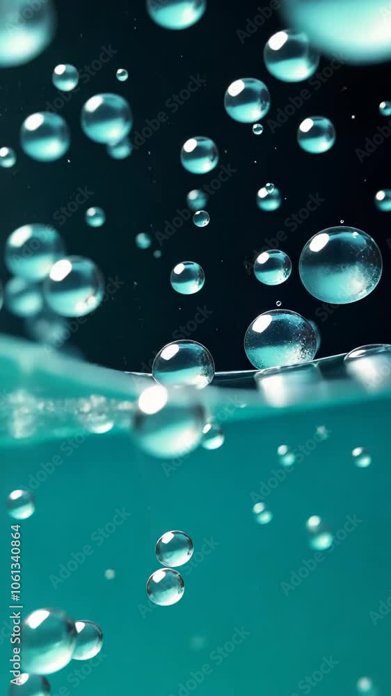 Crystalline air bubbles float gracefully through turquoise liquid. Natural light creates ethereal reflections and refractions, highlighting the perfect spherical forms against deep aqua backdrop. Crystalline air bubbles float gracefully through turquoise liquid. Natural light creates ethereal reflections and refractions, highlighting the perfect spherical forms against deep aqua backdrop.