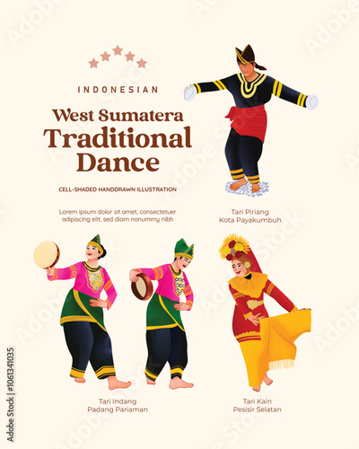 Isolated Indonesian West Sumatera Dancer cell shaded style illustration