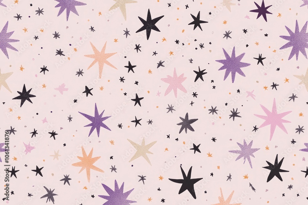 Abstract seamless pattern with hand drawn stars in various colors. Abstract seamless pattern with hand drawn stars in various colors.