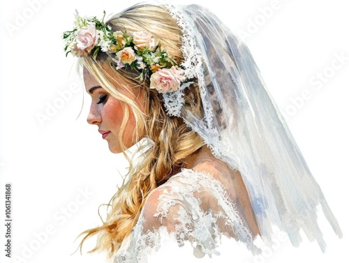 Veiled woman with flower crown