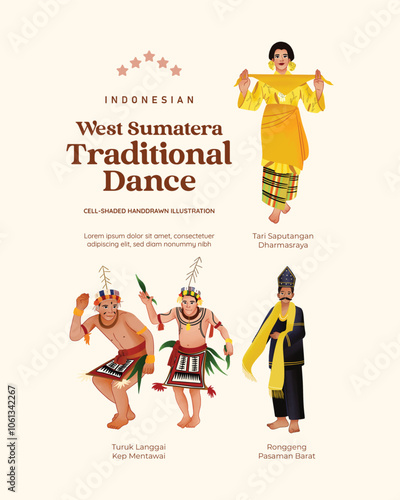 Isolated Indonesian West Sumatera Dancer cell shaded style illustration photo