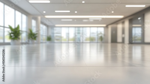 Empty Office Hallway with White Floor Subtle Blur Background with Space for Custom Text