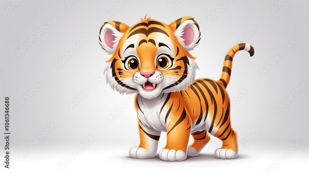 Cute little tiger in 3D cartoon style, isolated on white background. Cute little tiger in 3D cartoon style, isolated on white background.
