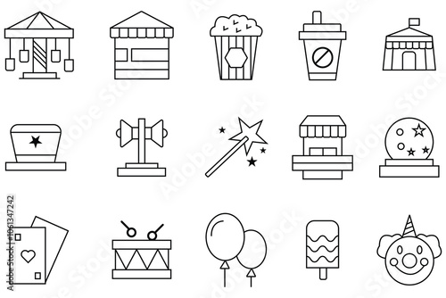 Outline related Fair icons vectors set, Vector illustrations.