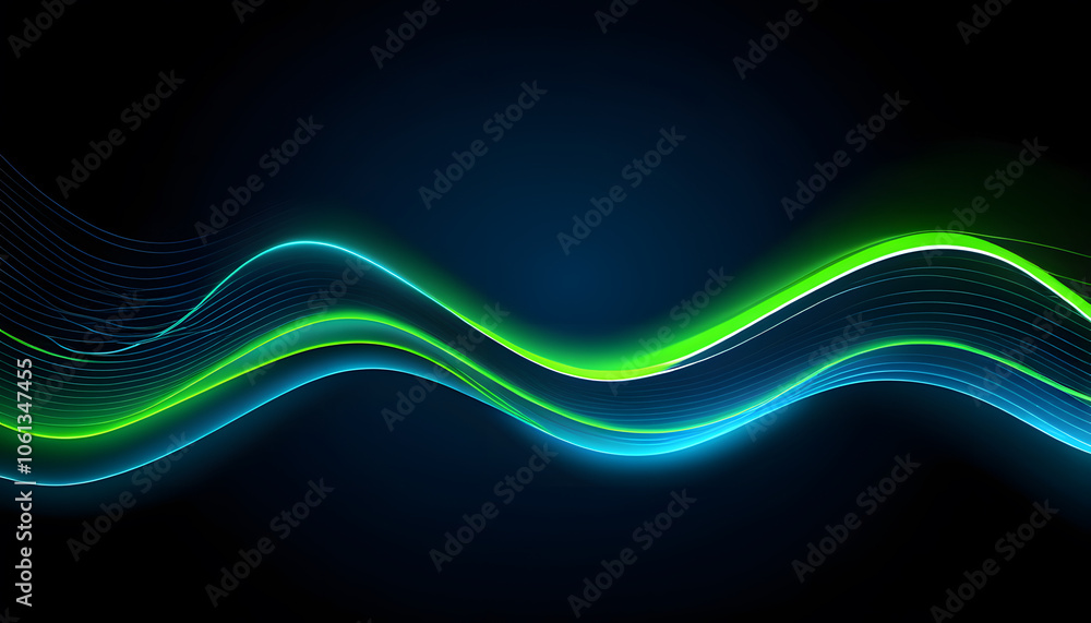 Abstract digital wave with blue and green light effects on a dark background. Abstract digital wave with blue and green light effects on a dark background.