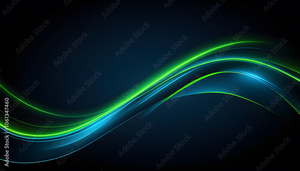 Obraz premium Abstract digital wave with blue and green light effects on a dark background.