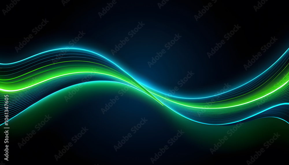 Naklejka premium Abstract digital wave with blue and green light effects on a dark background.