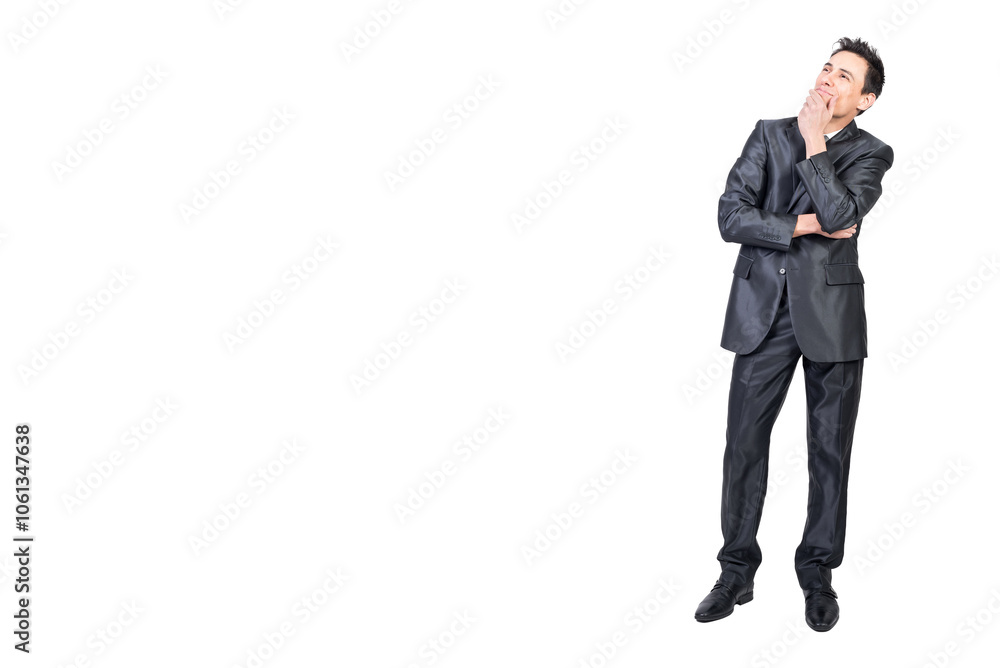 Dreamy businessman touching chin and thinking in studio Dreamy businessman touching chin and thinking in studio