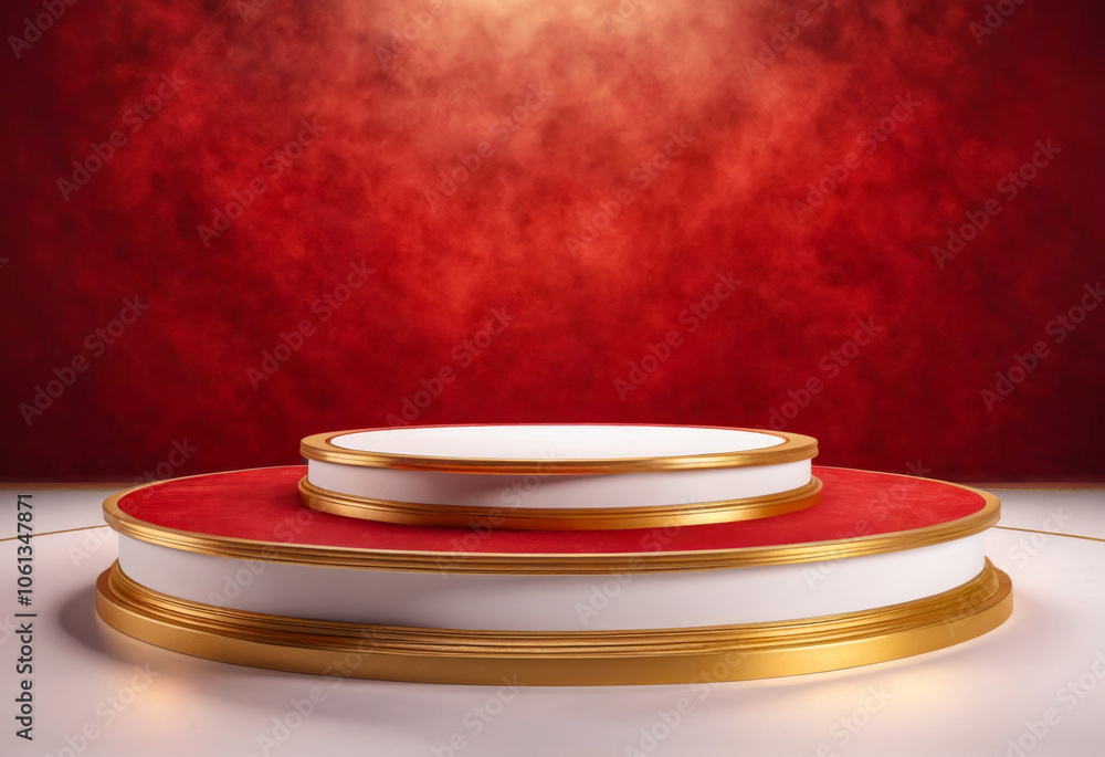 Red and Gold Pedestal with White Background. Red and Gold Pedestal with White Background.