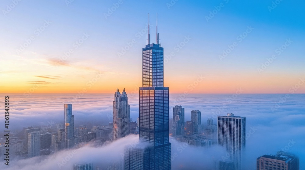 Fototapeta premium Majestic Skyscraper Towering Above the Clouds