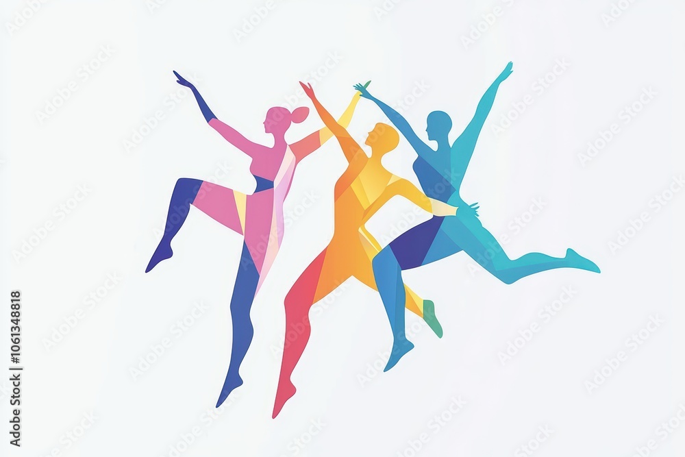 Colorful abstract dancers in motion, showcasing joy and expression, on a light background. Colorful abstract dancers in motion, showcasing joy and expression, on a light background.