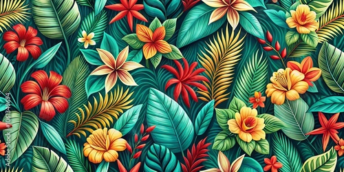 Wallpaper Mural A vibrant tapestry of tropical flora, showcasing an abundance of multi-colored blossoms and lush foliage, creating a mesmerizing and exotic visual delight. Torontodigital.ca