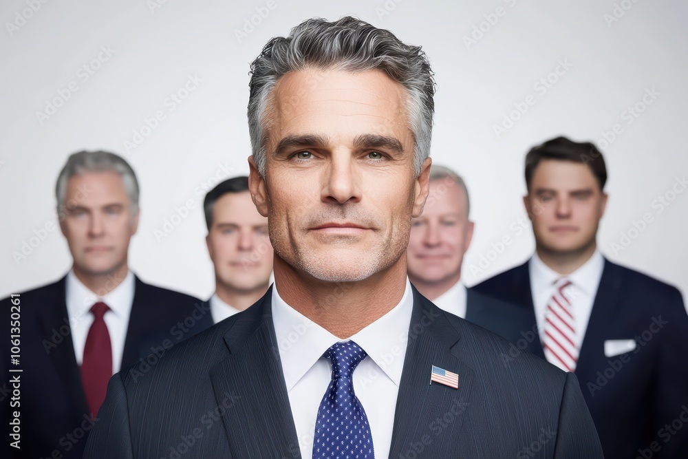 Group of confident men in suits posing together, professional and modern appearance, white isolated background. Group of confident men in suits posing together, professional and modern appearance, white isolated background.