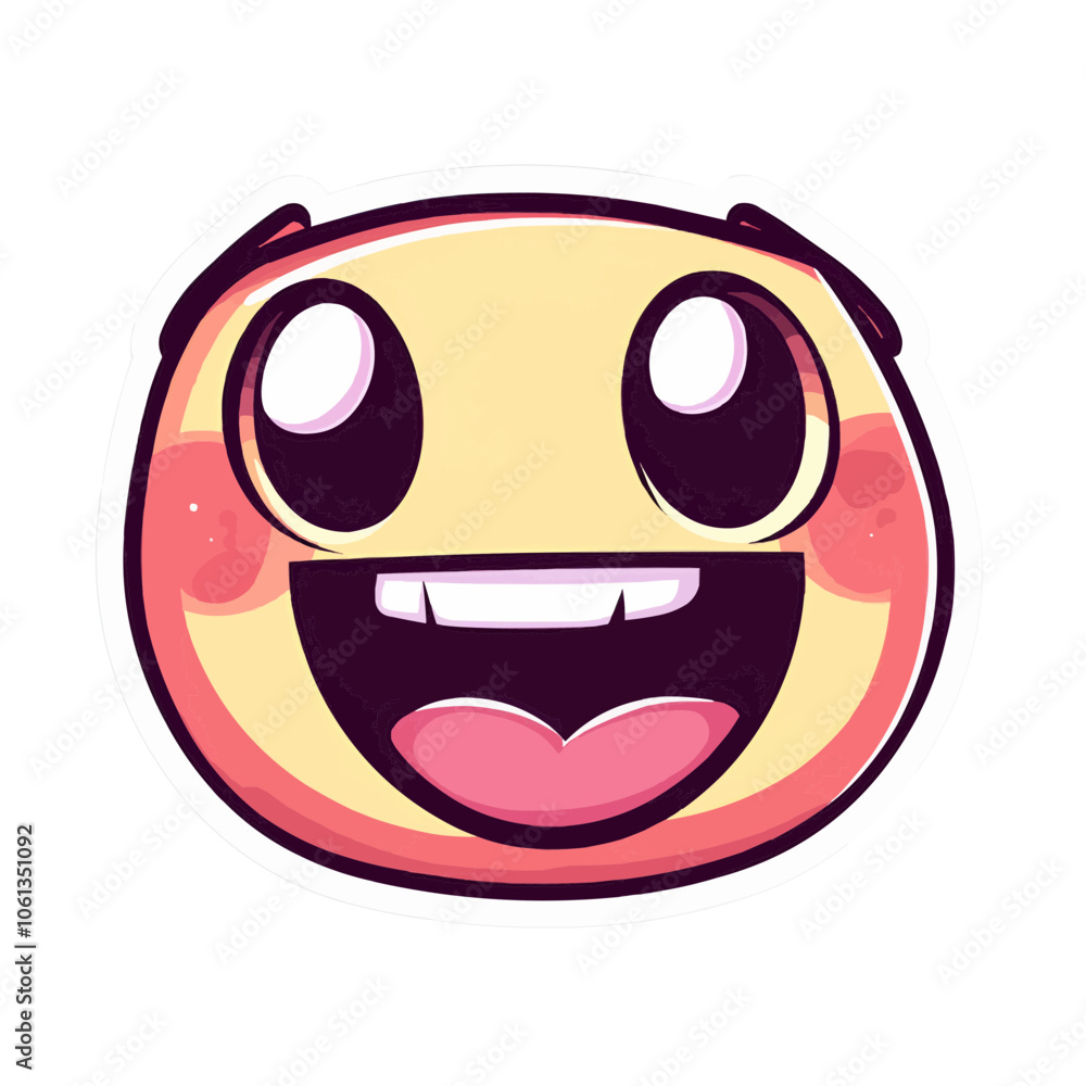Cute and cheerful vector sticker icon Transparent - cartoon face with big eyes a wide smile, and rosy cheeks. Perfect for expressing happiness, excitement, or positivity in your digital communications Cute and cheerful vector sticker icon Transparent - cartoon face with big eyes a wide smile, and rosy cheeks. Perfect for expressing happiness, excitement, or positivity in your digital communications