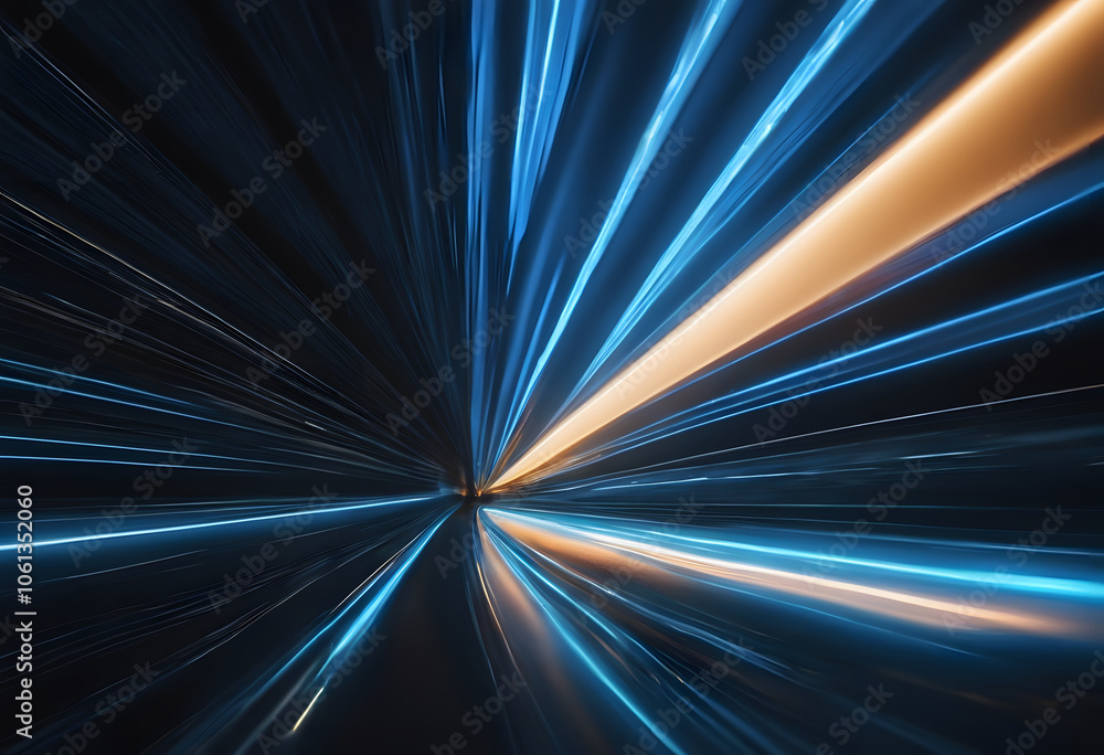 Abstract image of blue and orange light beams converging on a dark background. Abstract image of blue and orange light beams converging on a dark background.