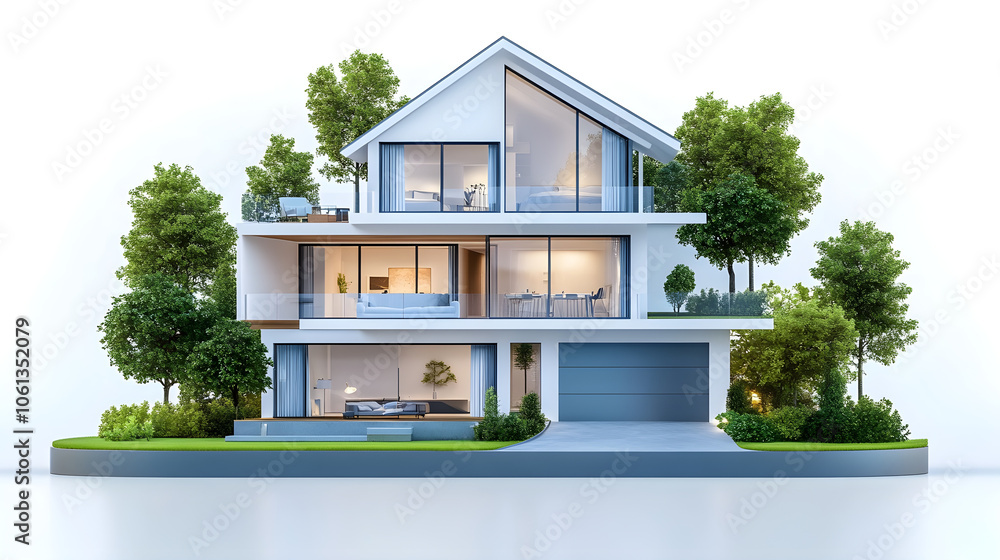 Modern house on a hill with a grassy lawn and sleek roof, featuring large windows and a stylish facade under a clear sky Modern house on a hill with a grassy lawn and sleek roof, featuring large windows and a stylish facade under a clear sky