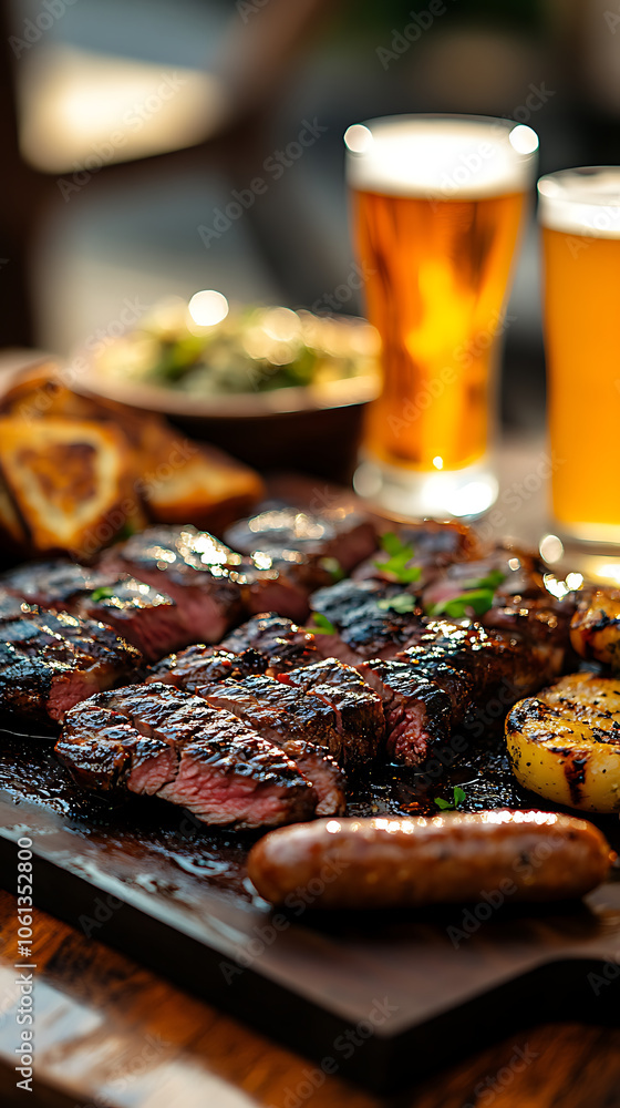 Grilled Barbecue Beef with Seasonal Vegetables on a Beautifully Arranged Platter, Perfect for Entertaining and Celebrating Togetherness Grilled Barbecue Beef with Seasonal Vegetables on a Beautifully Arranged Platter, Perfect for Entertaining and Celebrating Togetherness