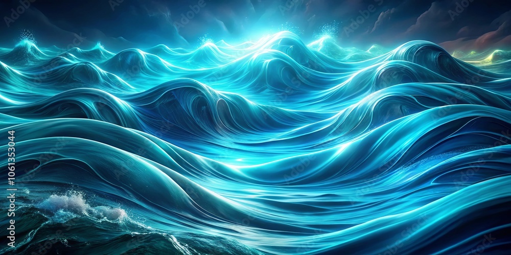 Serene and ethereal waves of liquid light, flowing in a dreamlike ocean, illuminated by a soft celestial glow. Serene and ethereal waves of liquid light, flowing in a dreamlike ocean, illuminated by a soft celestial glow.