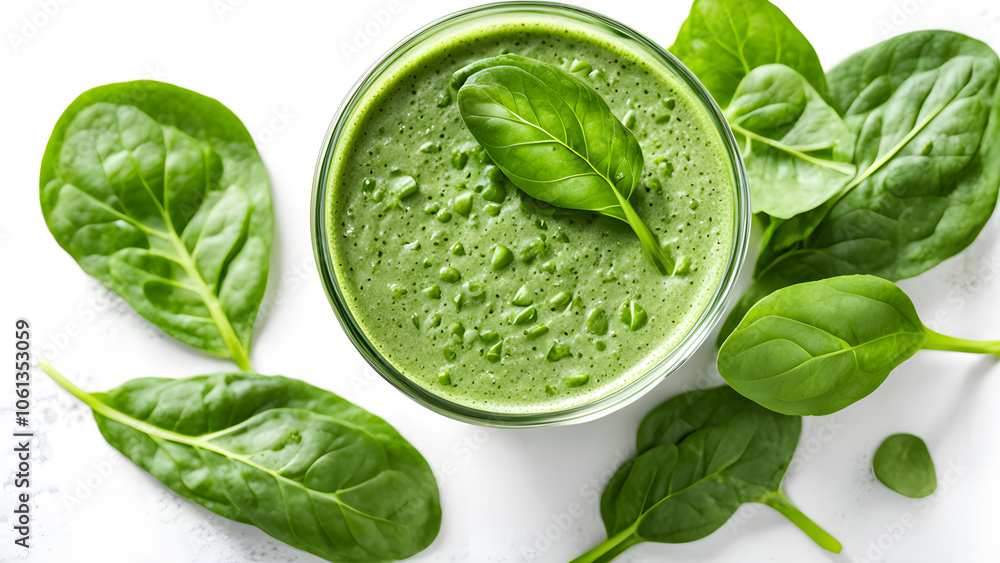 Obraz premium A glass of green juice with a leaf on top