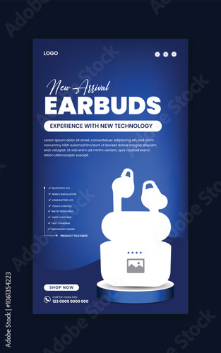 New collection earbuds sale social media story banner template and Instagram advertising story post for new earbuds.