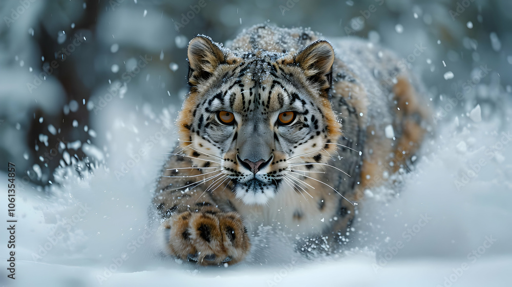 Snow Leopard in a Winter Wonderland - Realistic Photo Snow Leopard in a Winter Wonderland - Realistic Photo
