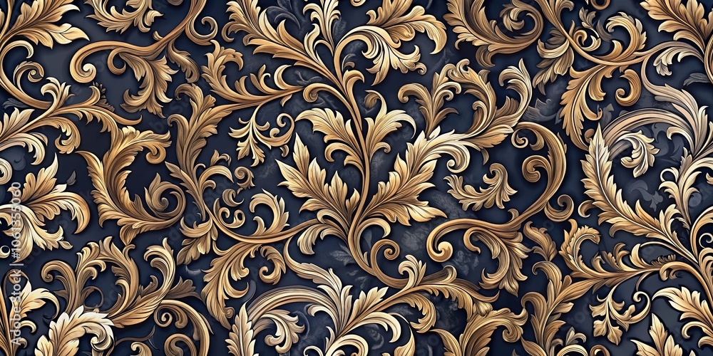 A symphony of gilded foliage adorning a midnight canvas, creating a timeless pattern of elegance and intricate detail. A symphony of gilded foliage adorning a midnight canvas, creating a timeless pattern of elegance and intricate detail.