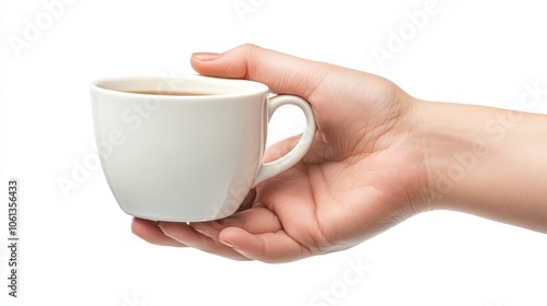 A Hand Holding a White Mug with a Small Amount of Liquid Inside