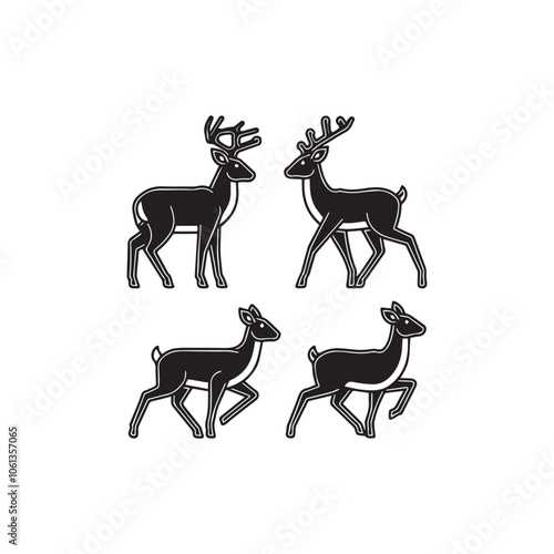 Deer icon set black and white