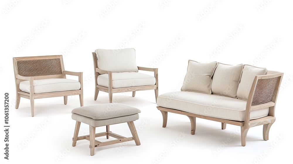 Furniture placed on a white background creates an elegant and inviting space. A harmonious display of home furnishings that inspires interior design. Furniture placed on a white background creates an elegant and inviting space. A harmonious display of home furnishings that inspires interior design.