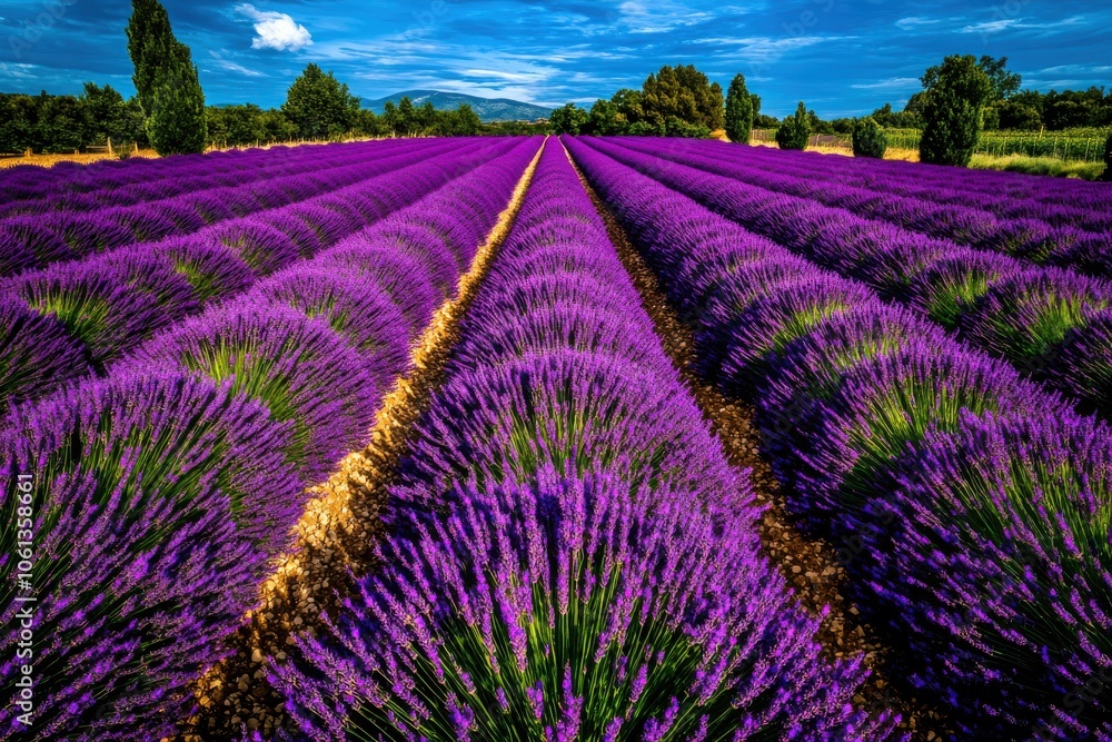 Obraz premium Stunning Lavender Fields Under Blue Sky