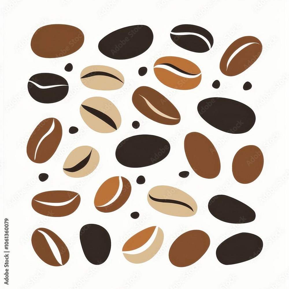 Abstract style coffee beans with dynamic shapes and bold brown tones, isolated on white background. Abstract style coffee beans with dynamic shapes and bold brown tones, isolated on white background.
