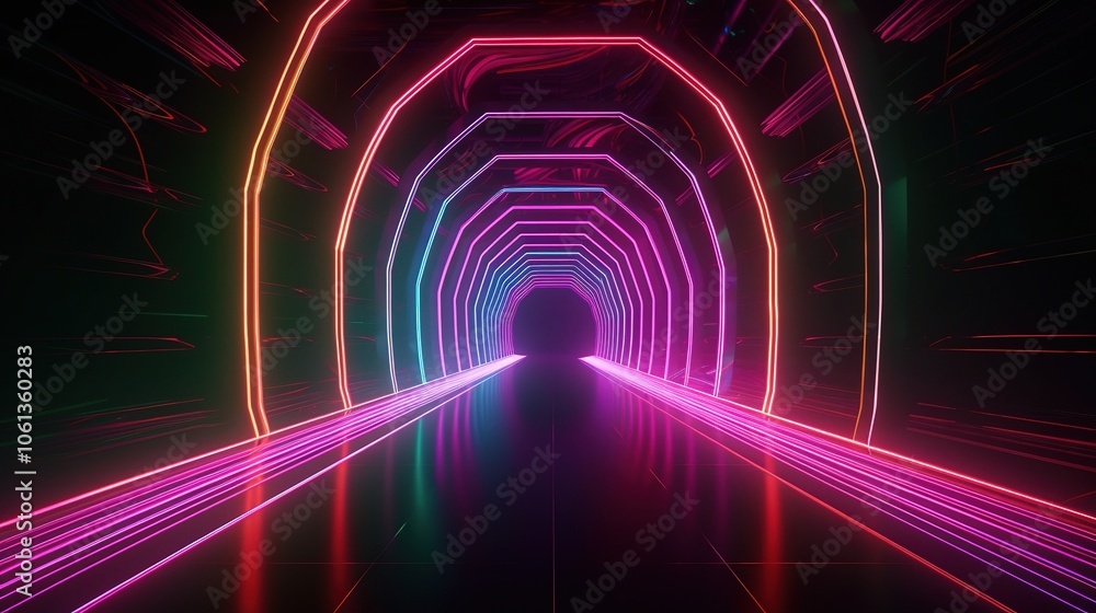 Fototapeta premium Neon Tunnel with Vibrant Lights and Futuristic Effect