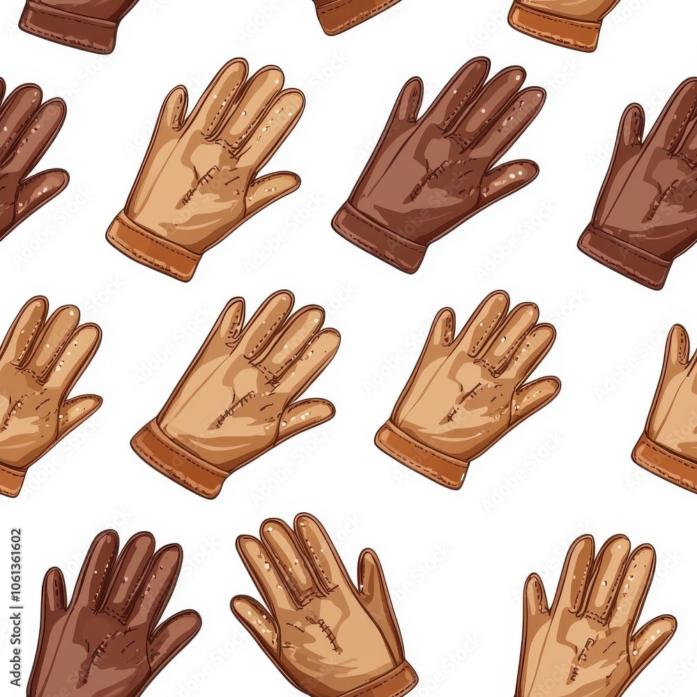 Fototapeta premium Flat style seamless pattern of leather gloves isolated on a white background.