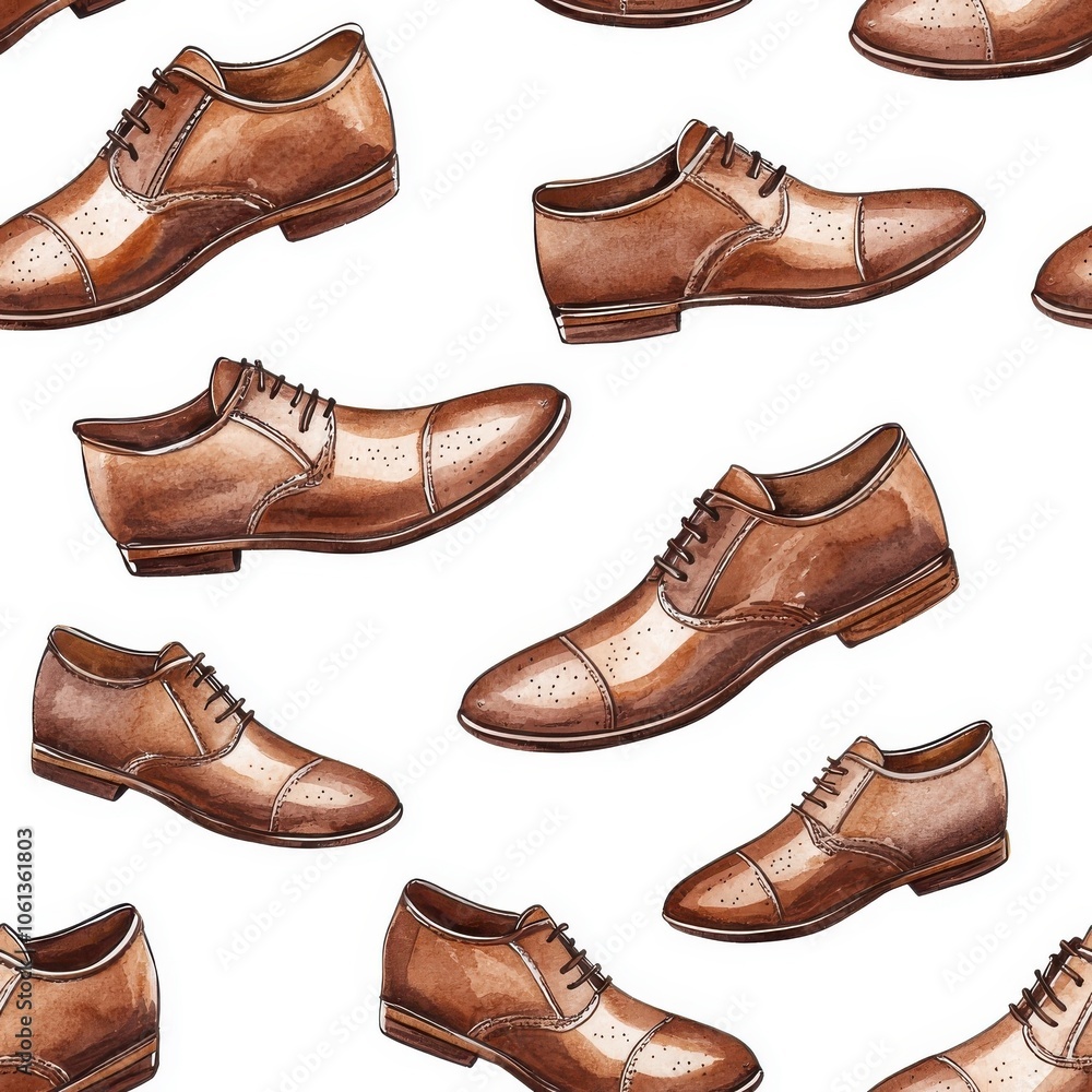 Watercolor seamless pattern of men's leather shoes isolated on a white background. Watercolor seamless pattern of men's leather shoes isolated on a white background.