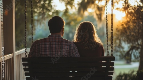 Couple on Porch Swing Enjoying Sunset