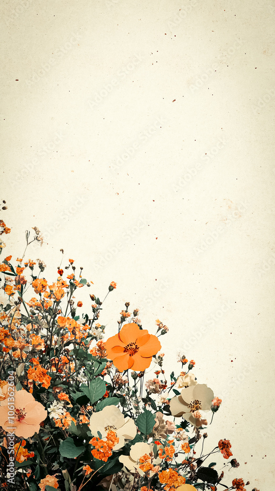 Spring background graphic element, spring flowers, warm green palette Spring background graphic element, spring flowers, warm green palette