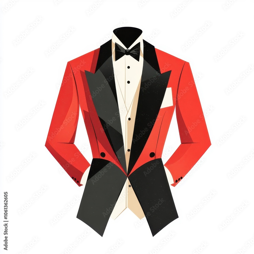 Flat style illustration of a tuxedo isolated on a white background. Flat style illustration of a tuxedo isolated on a white background.