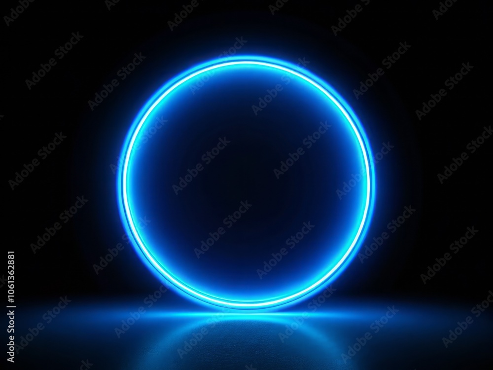 Brilliant blue neon circle radiates against a dark backdrop, featuring abstract electric light effects, captured in a tilt-shift photography style to enhance visual appeal. Brilliant blue neon circle radiates against a dark backdrop, featuring abstract electric light effects, captured in a tilt-shift photography style to enhance visual appeal.