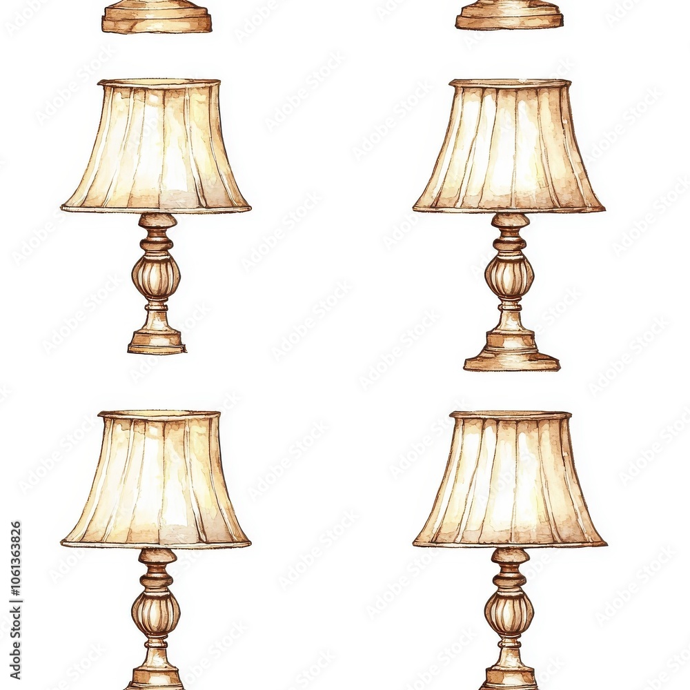 Watercolor seamless pattern of standing lamps isolated on a white background. Watercolor seamless pattern of standing lamps isolated on a white background.