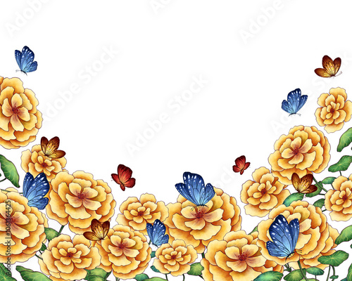 Illustration Colorful Floral Border Frame Background for Banner, Wedding Card, Card Template. Isolated on White Background