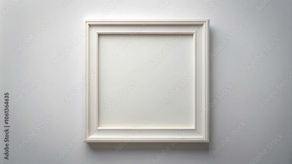 A simple white frame mounted on a pristine white wall, waiting to be filled with a piece of art or a cherished memory. A simple white frame mounted on a pristine white wall, waiting to be filled with a piece of art or a cherished memory.