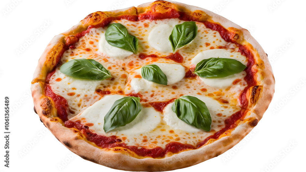 A delicious pizza topped with fresh mozzarella cheese and basil leaves, sitting on a wooden surface. The crust is golden brown and slightly charred, with a rich tomato sauce base. A delicious pizza topped with fresh mozzarella cheese and basil leaves, sitting on a wooden surface. The crust is golden brown and slightly charred, with a rich tomato sauce base.