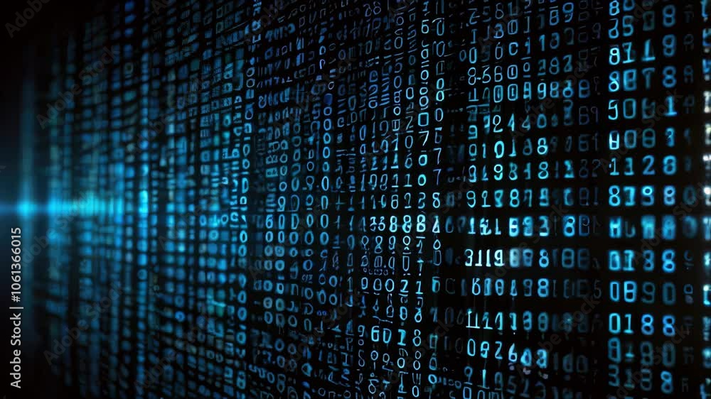 Futuristic Technology Concept Featuring Glowing Blue and Black Digital Binary Code. Soft Neon Lights Futuristic Technology Concept Featuring Glowing Blue and Black Digital Binary Code. Soft Neon Lights