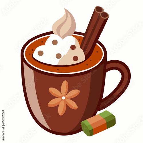 Hot Cocoa with Marshmallows and Cinnamon Stick