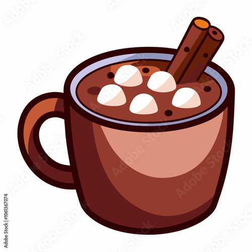 Hot Cocoa with Marshmallows and Cinnamon Stick