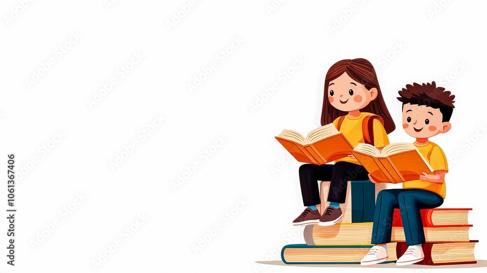 Two children reading books together Two children reading books together