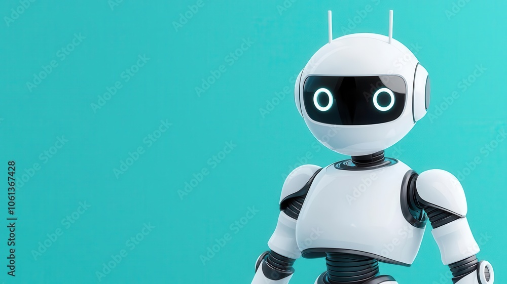 Floating robot, cyan background, 3D illustration Floating robot, cyan background, 3D illustration