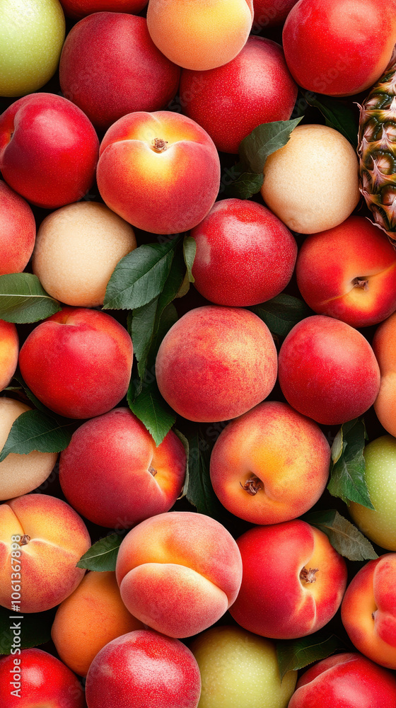 Colorful Collection of Fresh Peaches and Apples Colorful Collection of Fresh Peaches and Apples