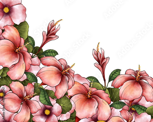 Illustration Colorful Floral Border Frame Background for Banner, Wedding Card, Card Template. Isolated on White Background